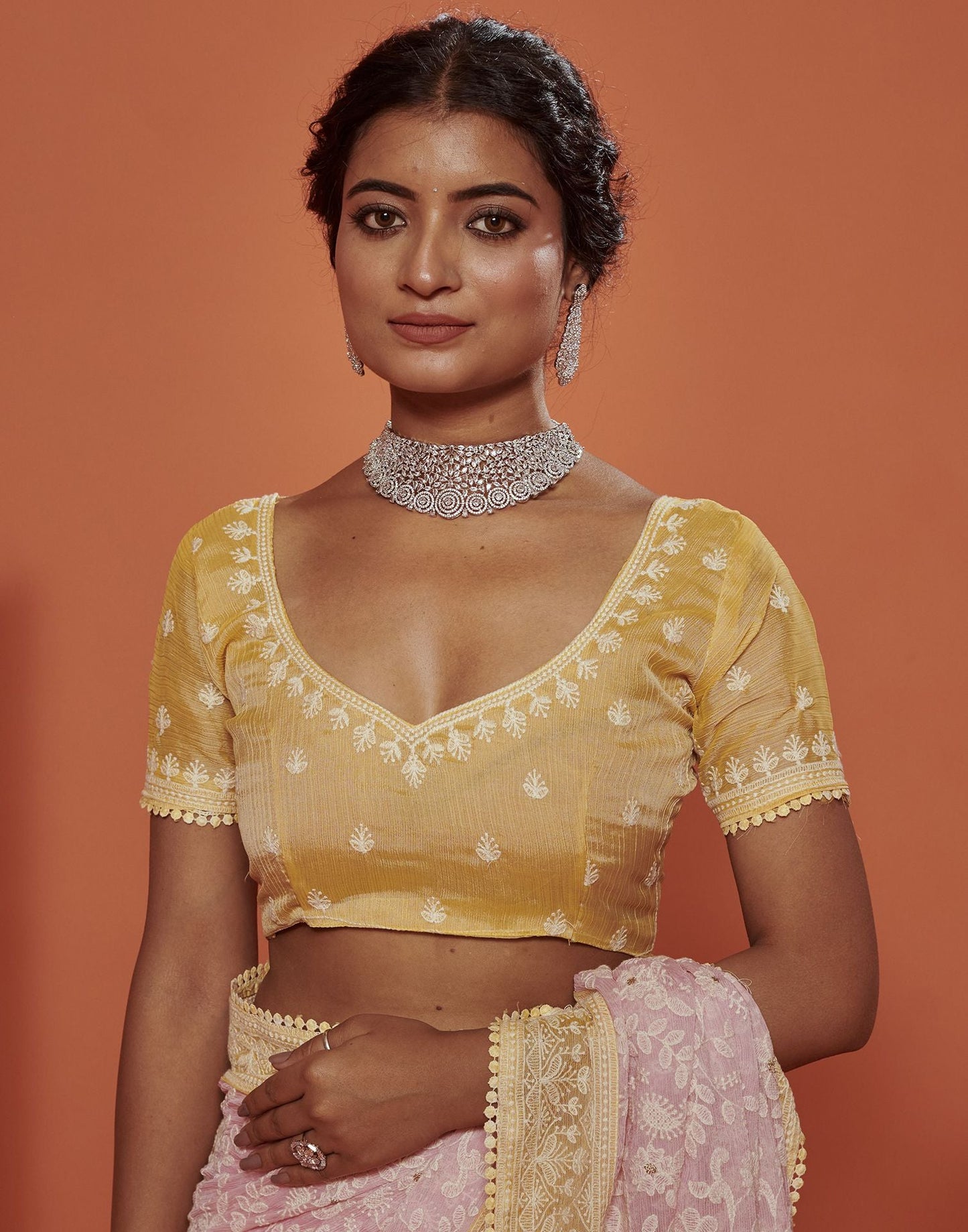 Light Pink Plain Chiffon Saree