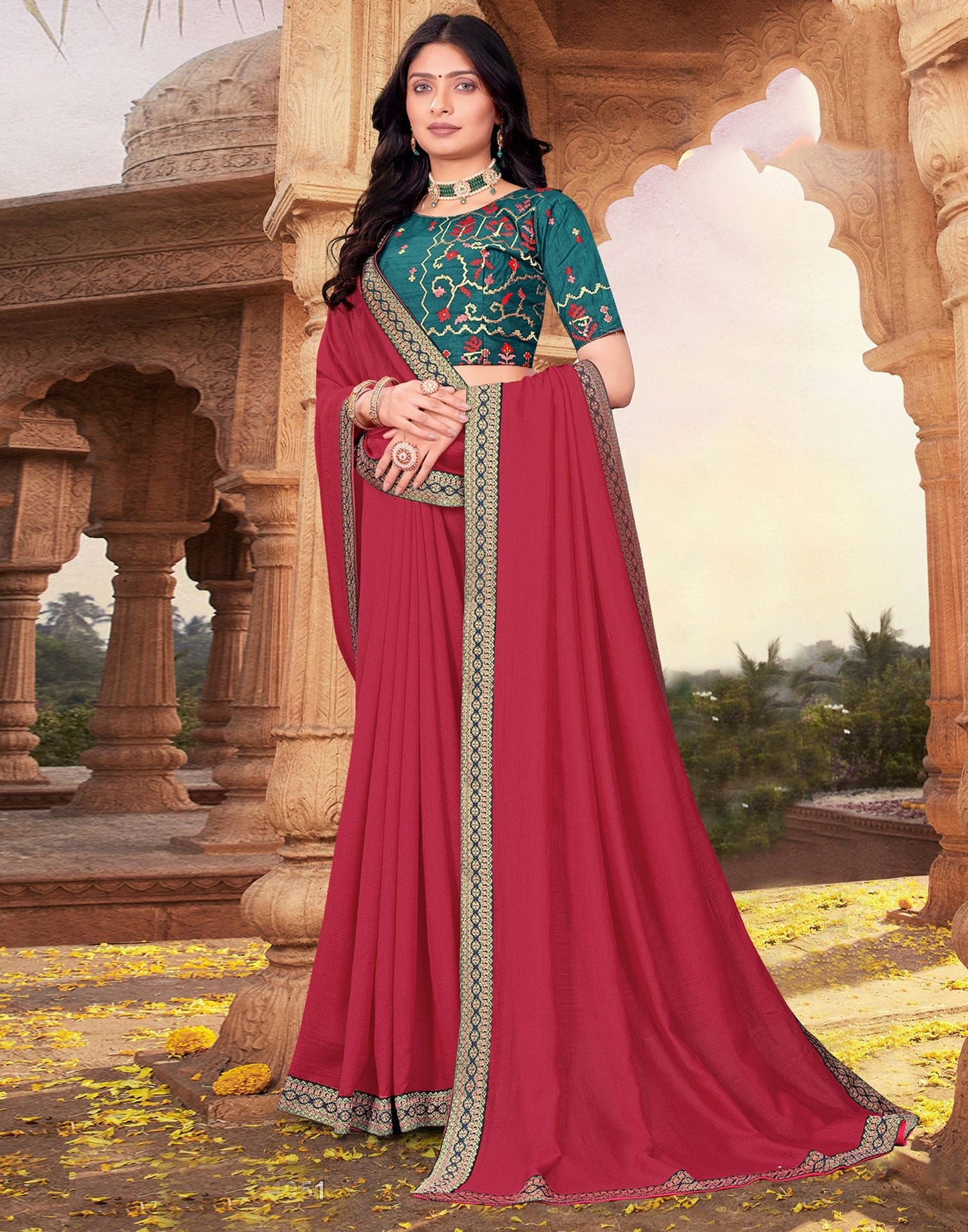 Pink Plain Silk Saree