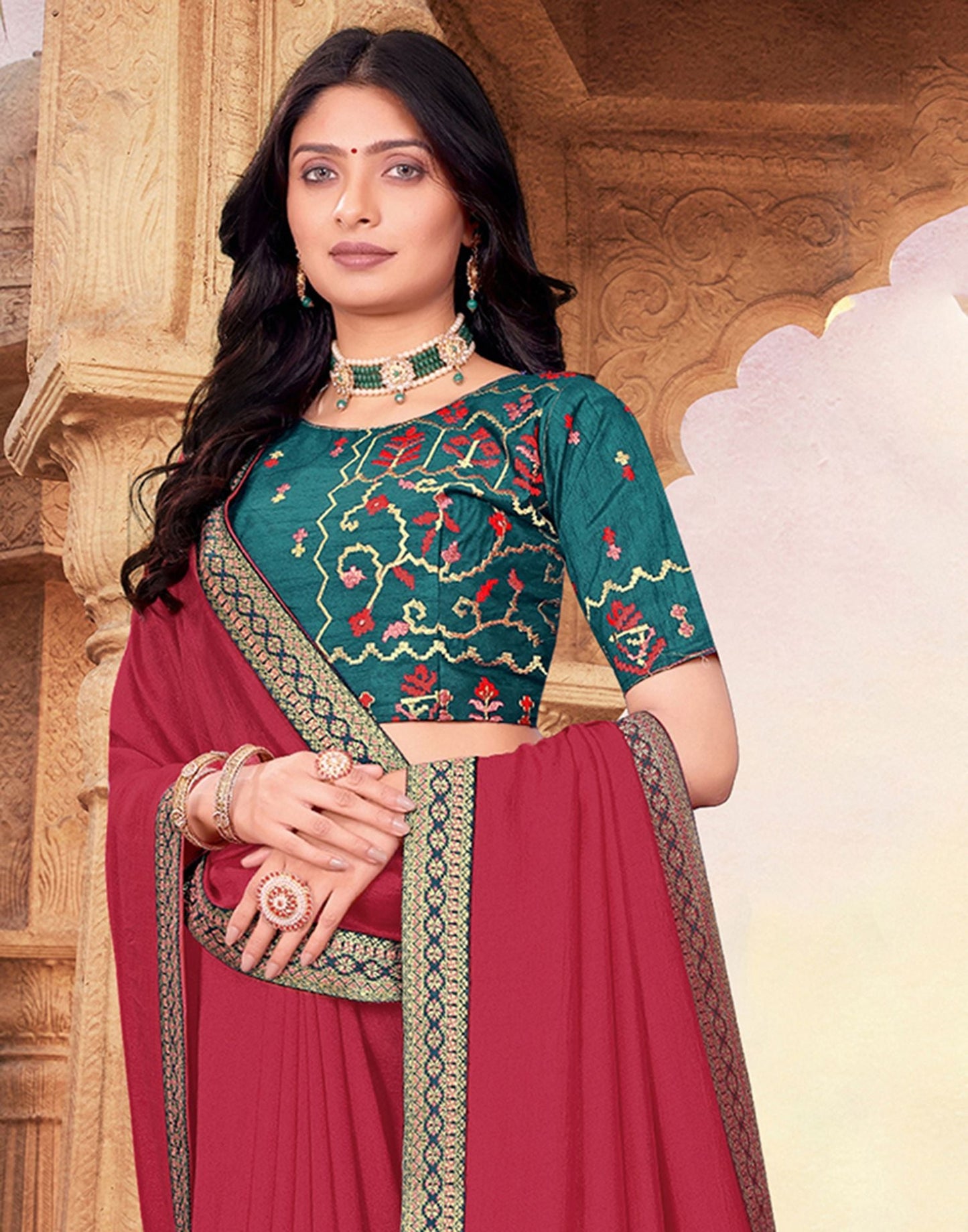 Pink Plain Silk Saree