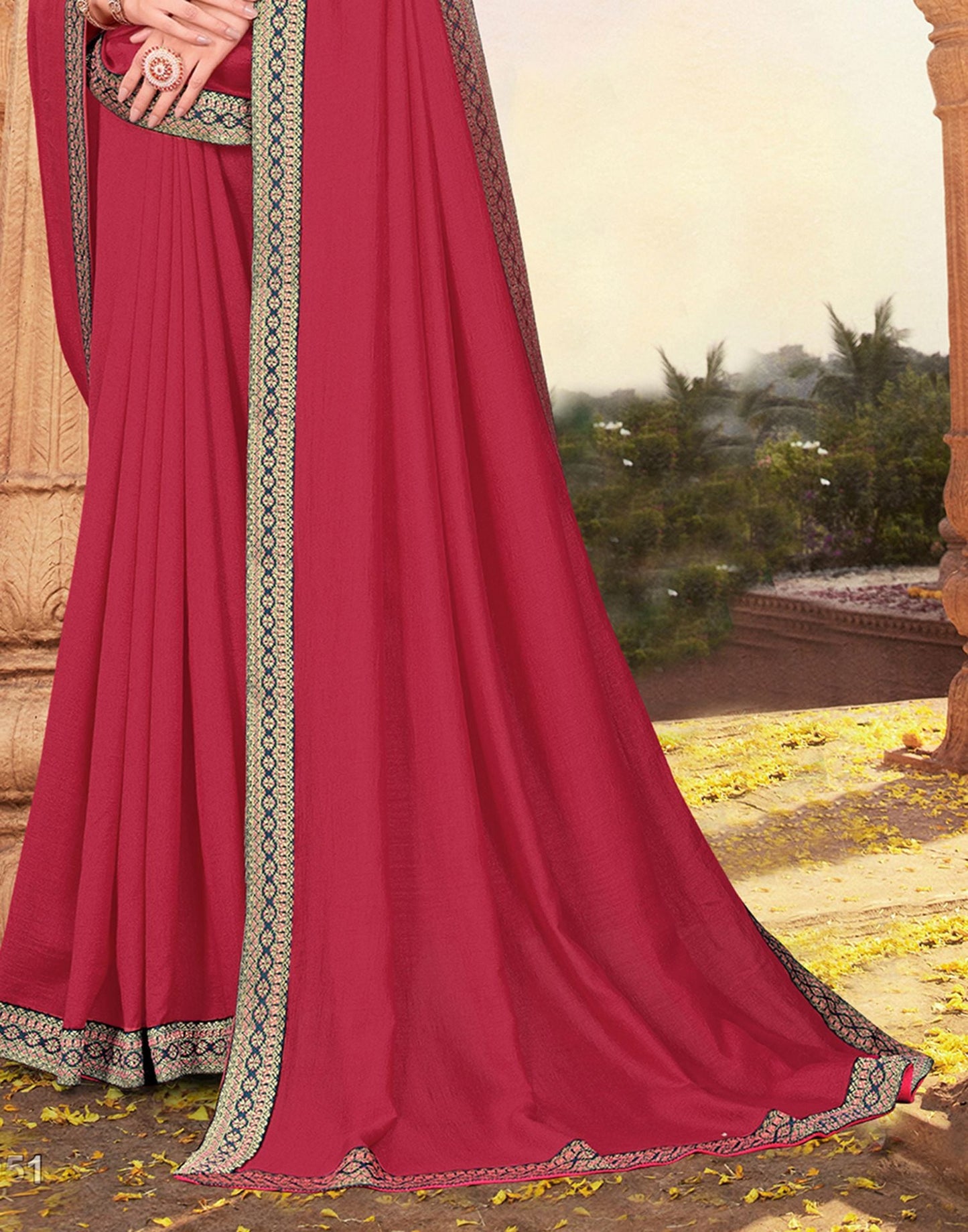 Pink Plain Silk Saree