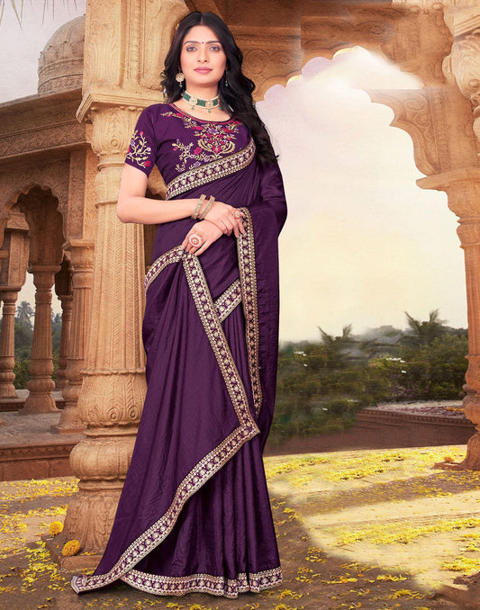 Wine Plain Silk Saree