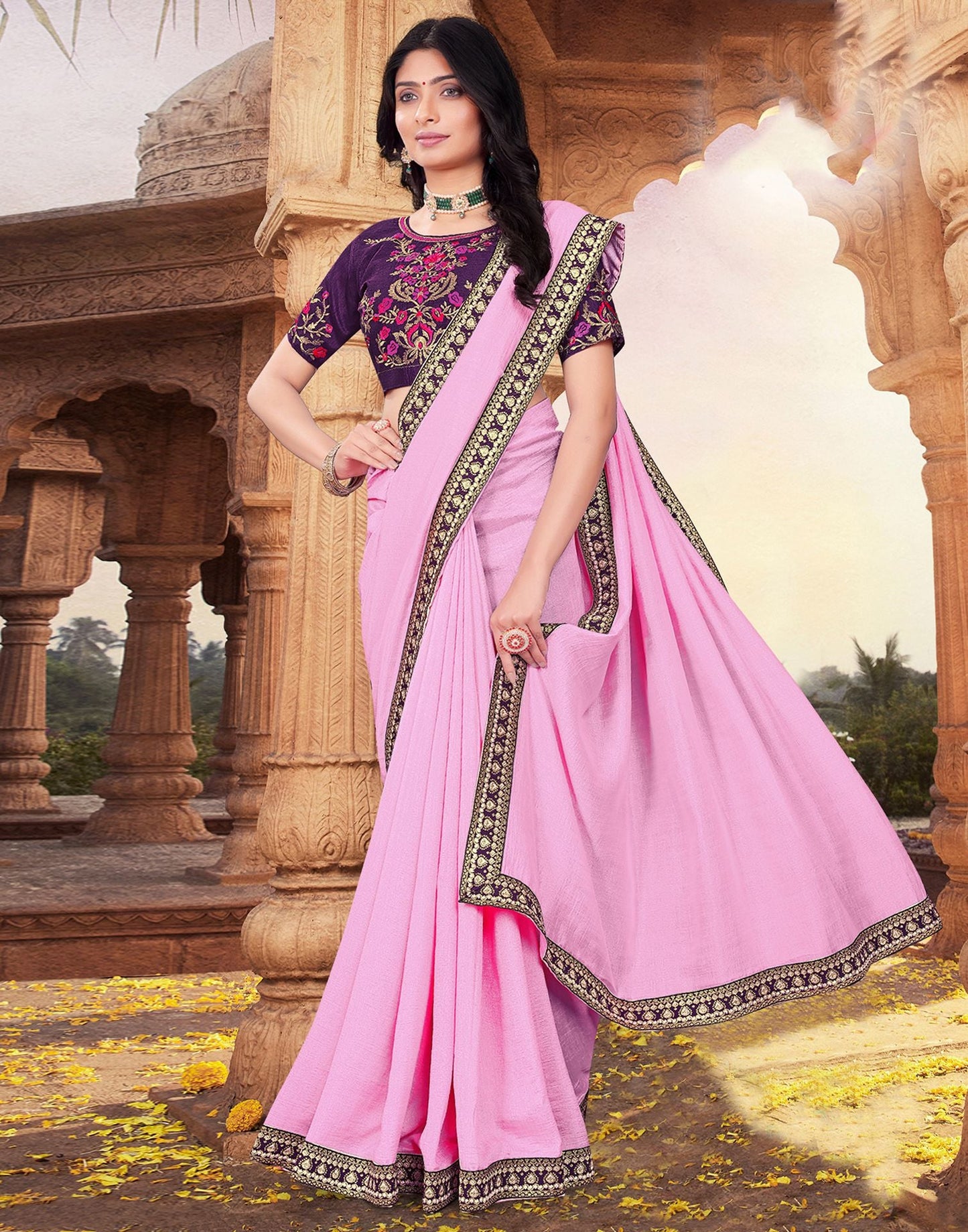 Light Pink Plain Silk Saree