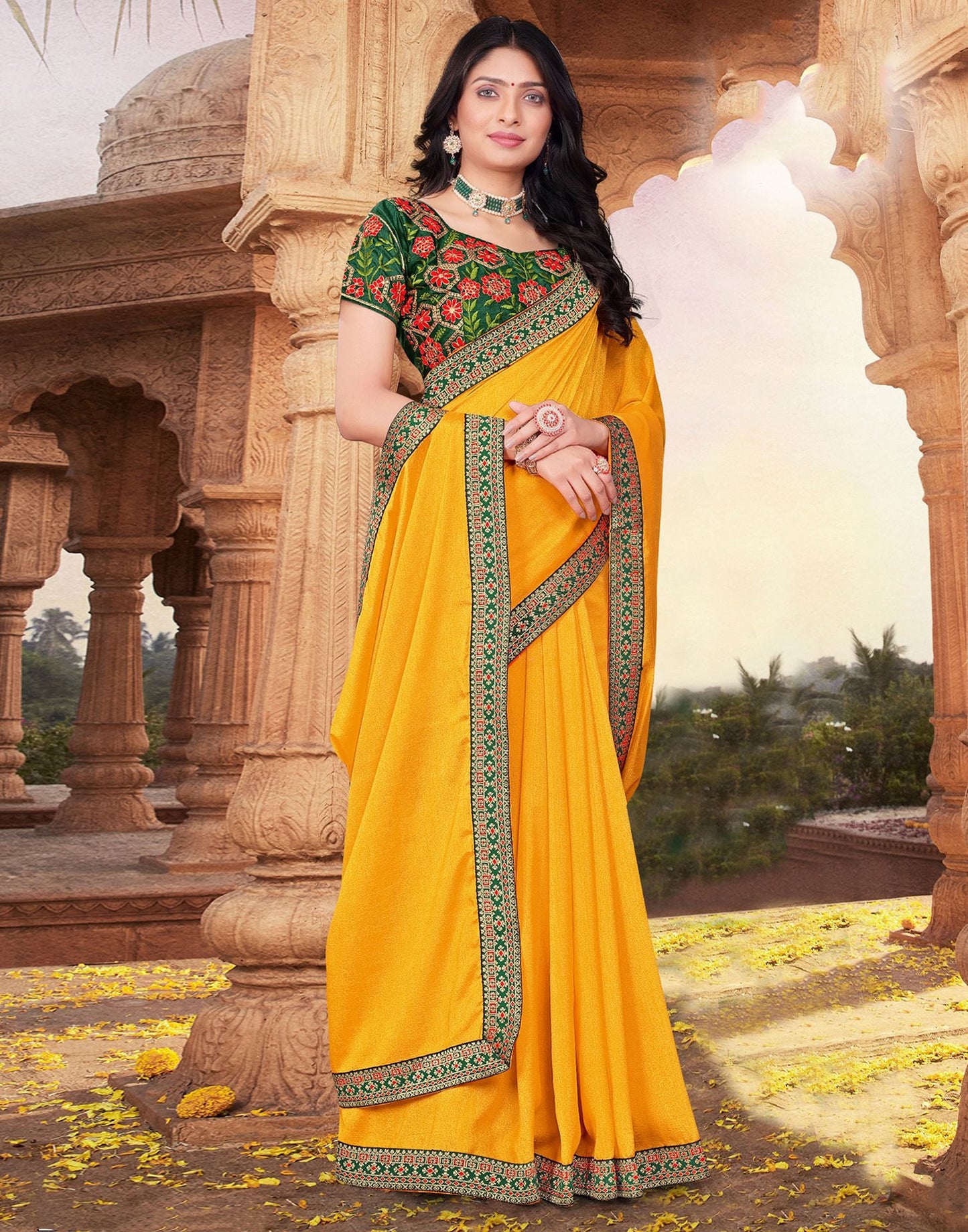 Yellow Plain Silk Saree