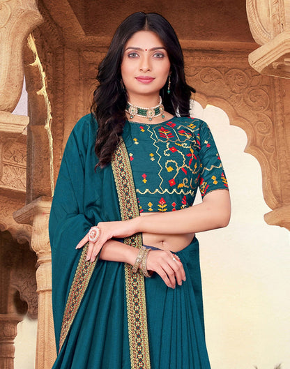 Sea Blue Plain Silk Saree