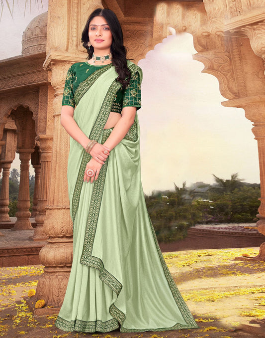 Light Mint Green Plain Silk Saree