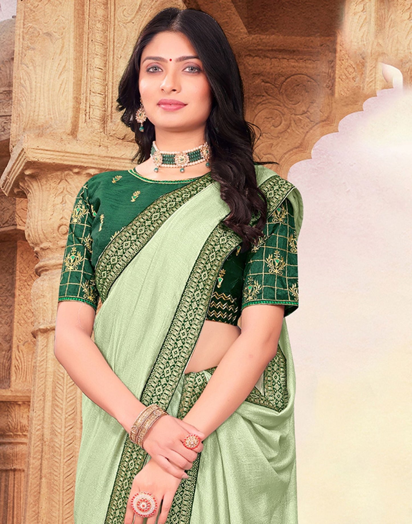 Light Mint Green Plain Silk Saree