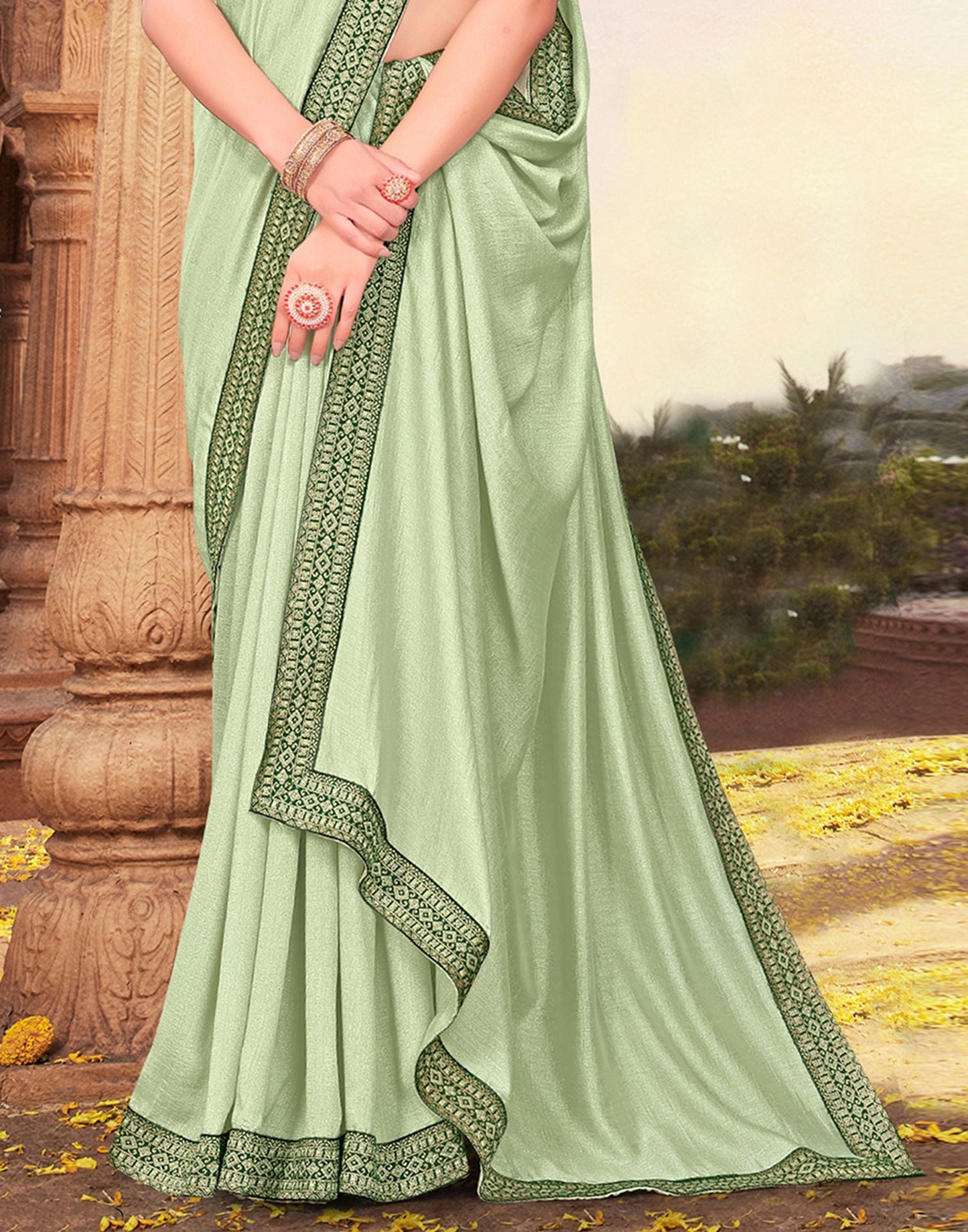 Light Mint Green Plain Silk Saree