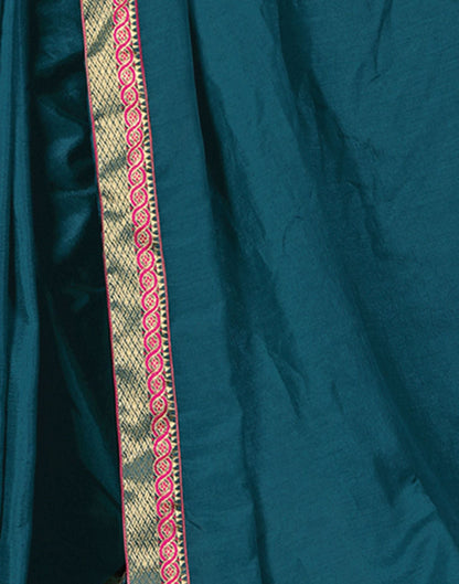 Dark Teal Blue Plain Silk Saree