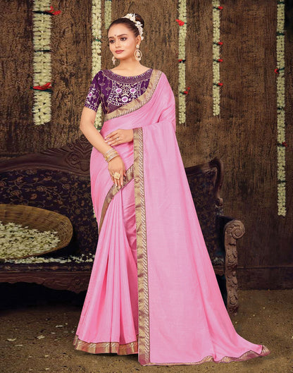 Light Pink Plain Silk Saree