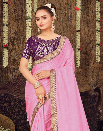 Light Pink Plain Silk Saree
