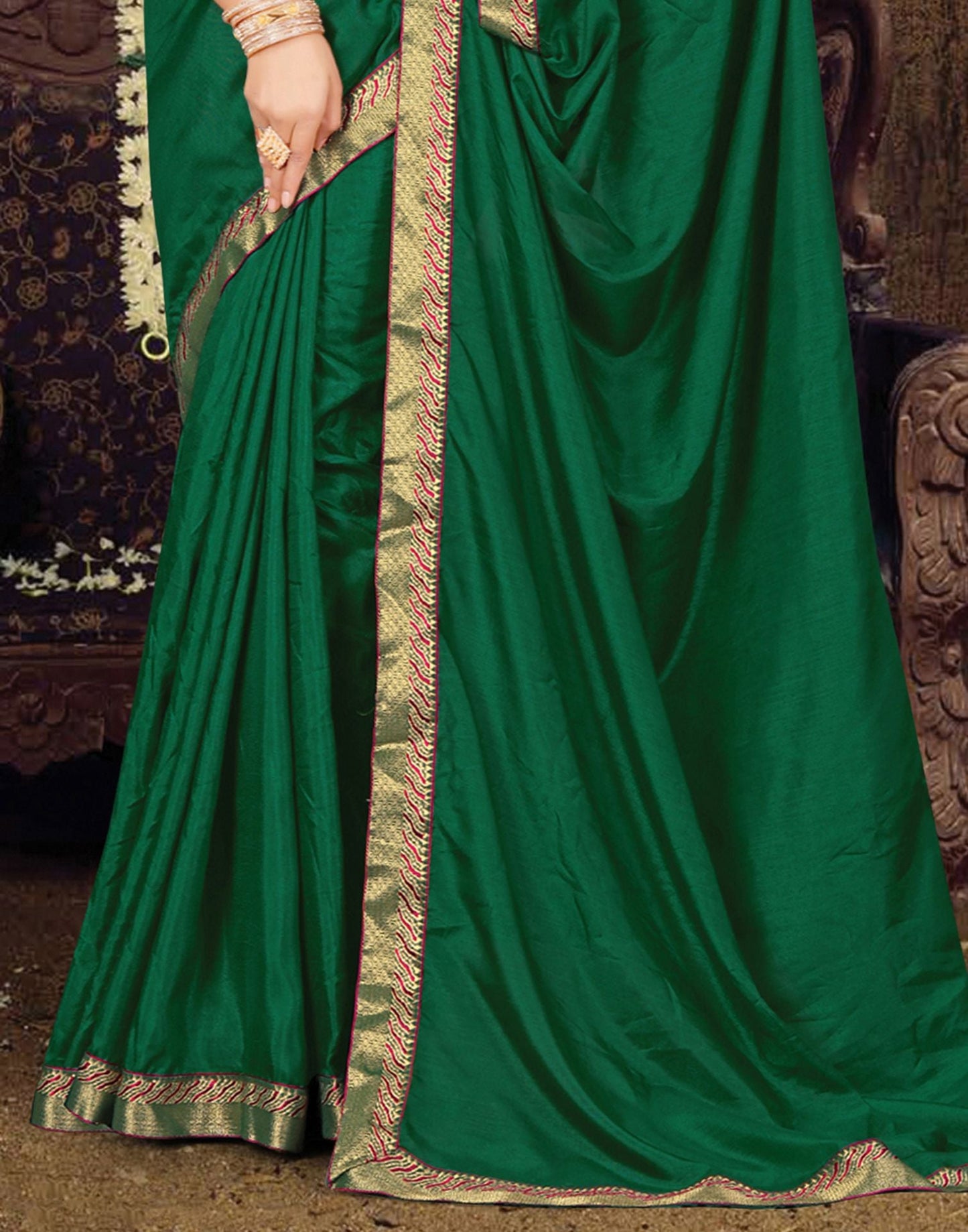 Green Plain Silk Saree
