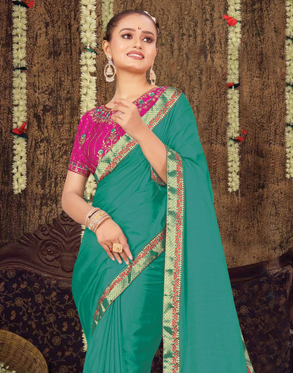 Turquoise Plain Silk Saree