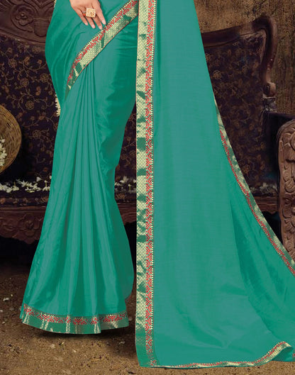 Turquoise Plain Silk Saree