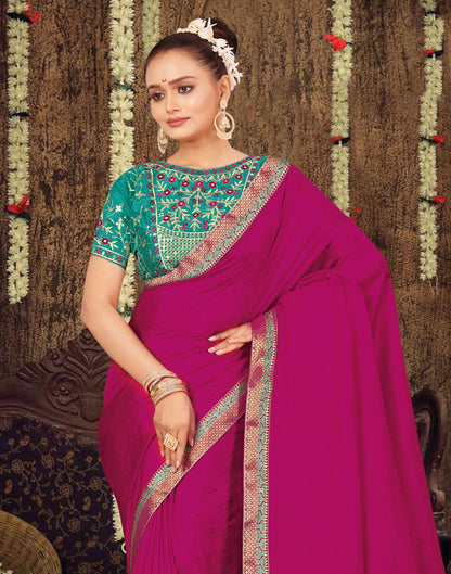 Rani Pink Plain Silk Saree