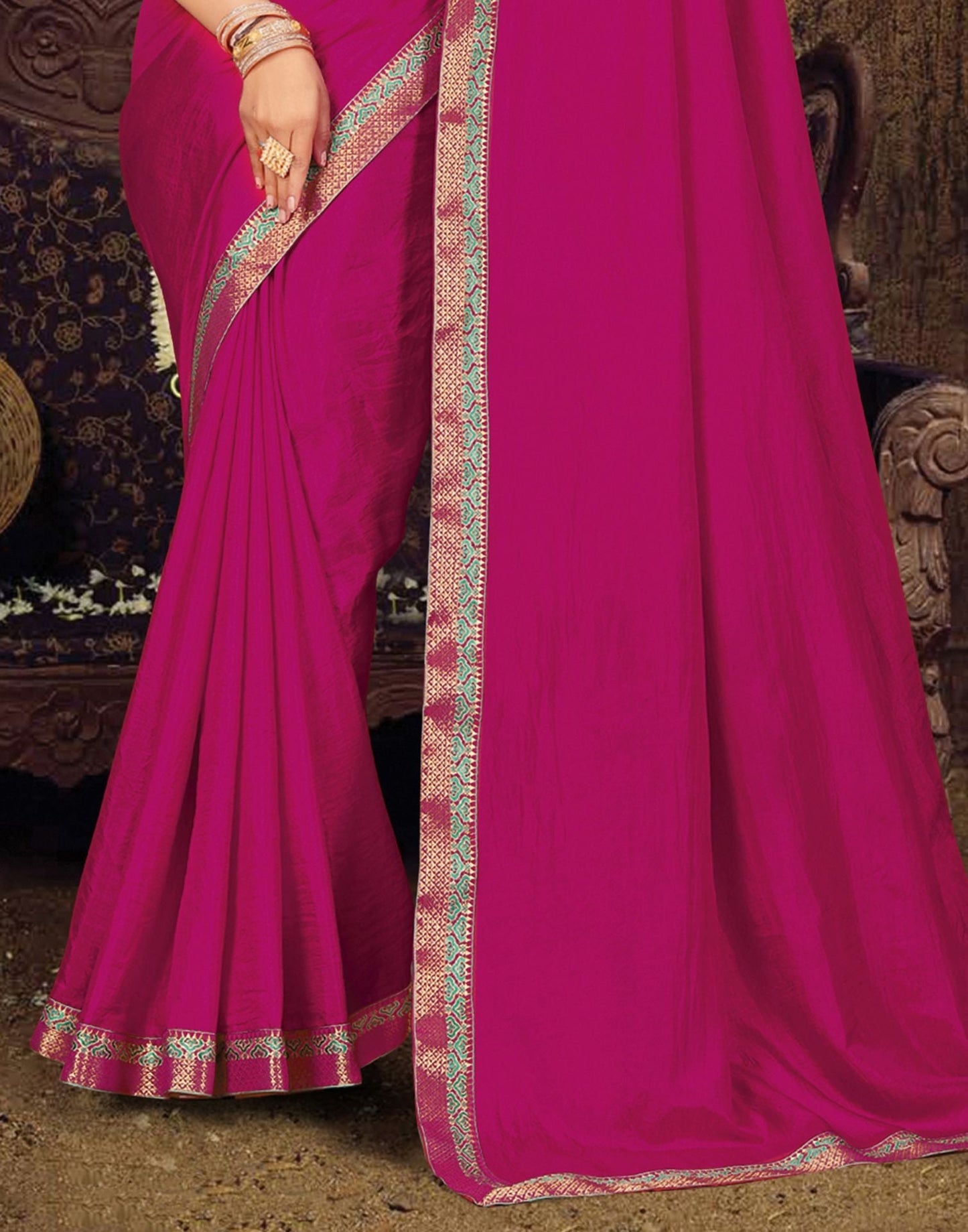 Rani Pink Plain Silk Saree