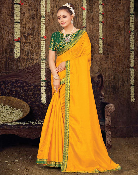 Turmeric Yellow Plain Silk Saree