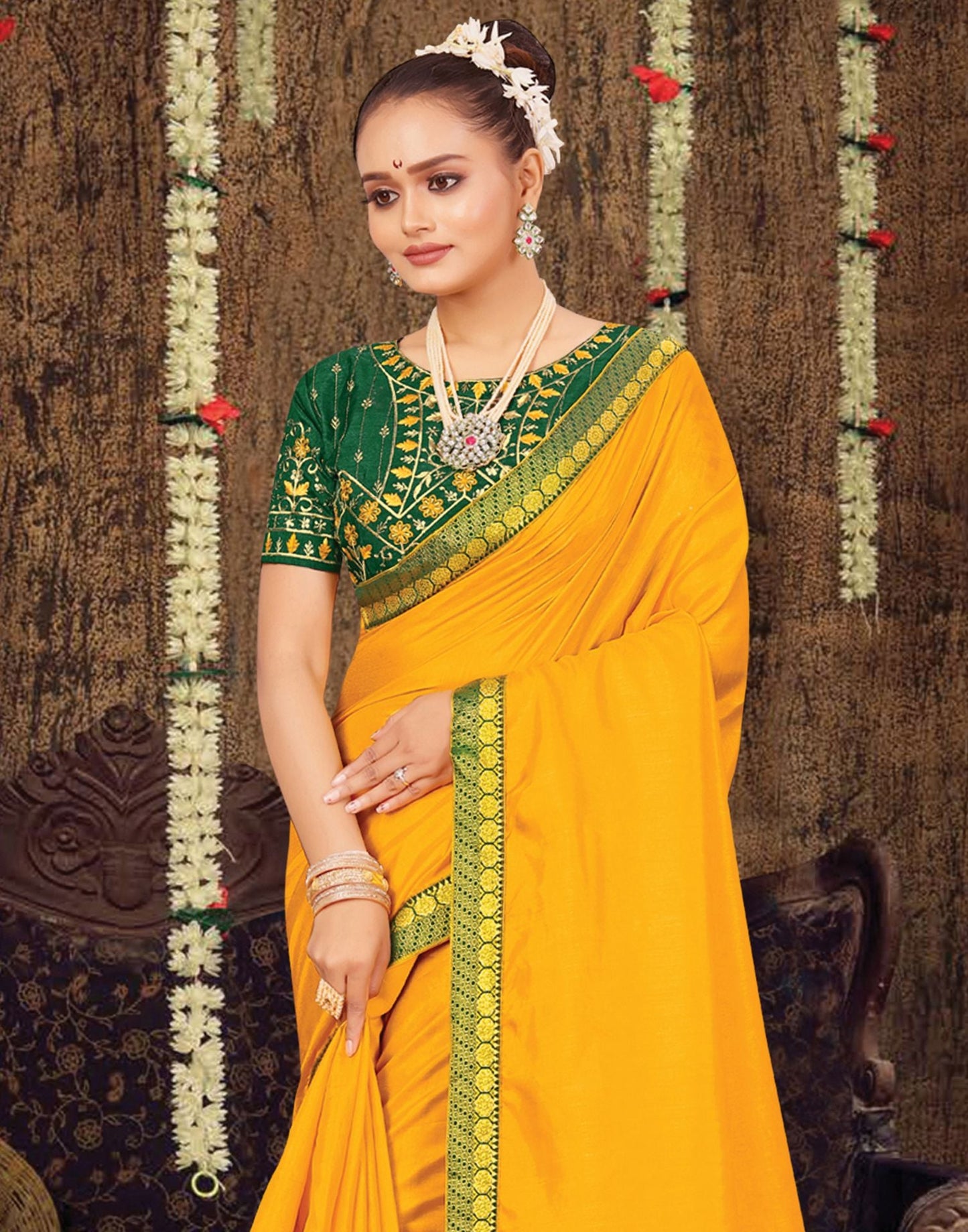 Turmeric Yellow Plain Silk Saree