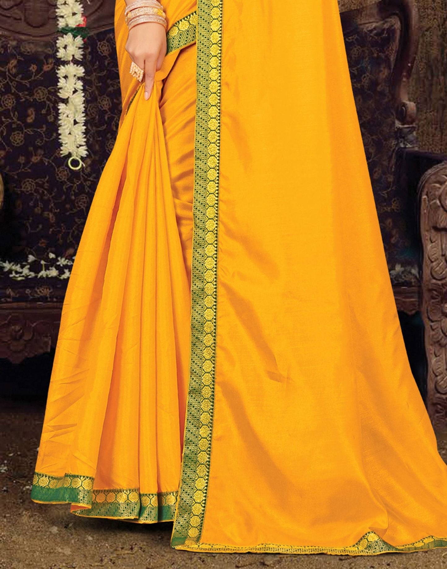Turmeric Yellow Plain Silk Saree