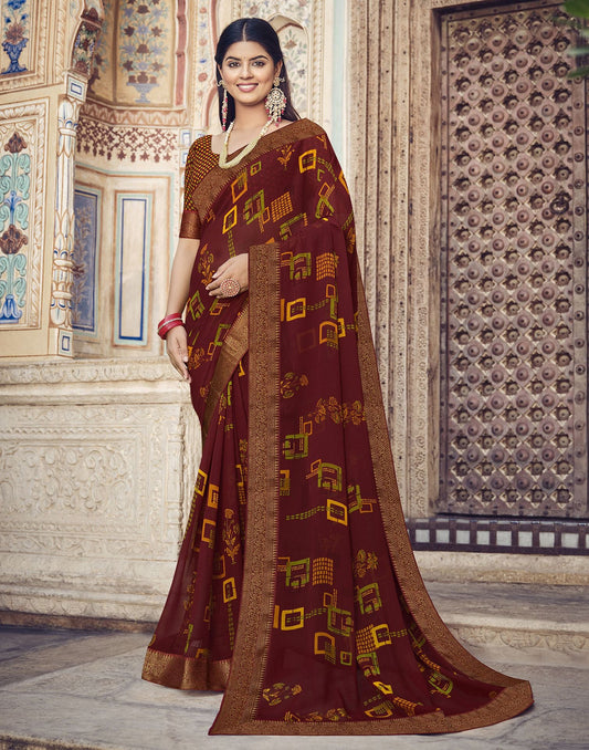 Maroon Printed Georgette Saree