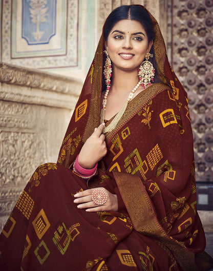 Maroon Printed Georgette Saree