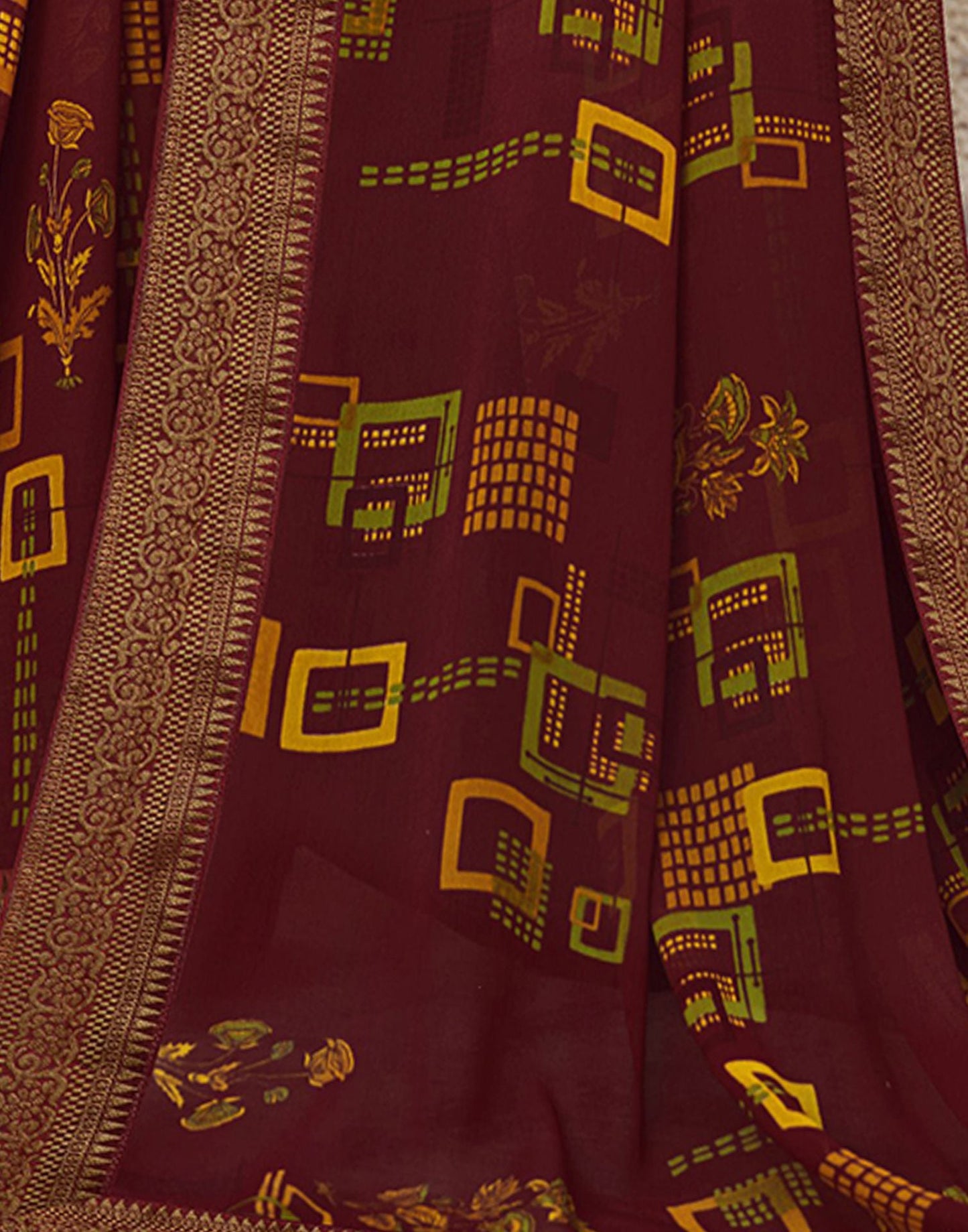 Maroon Printed Georgette Saree