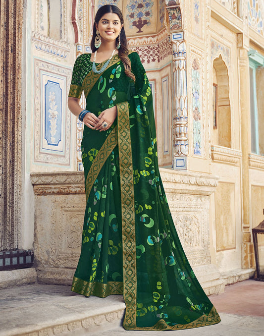 Green Printed Georgette Saree