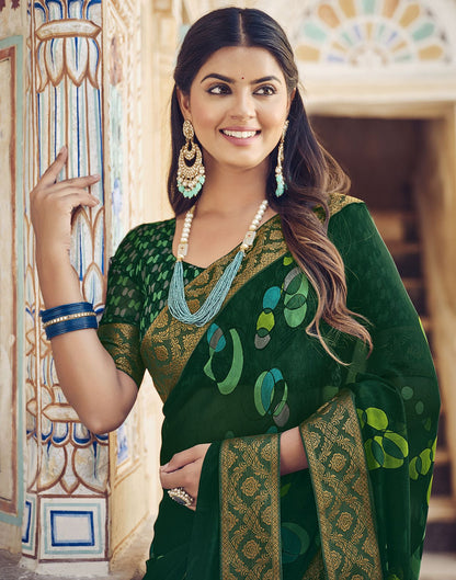 Green Printed Georgette Saree