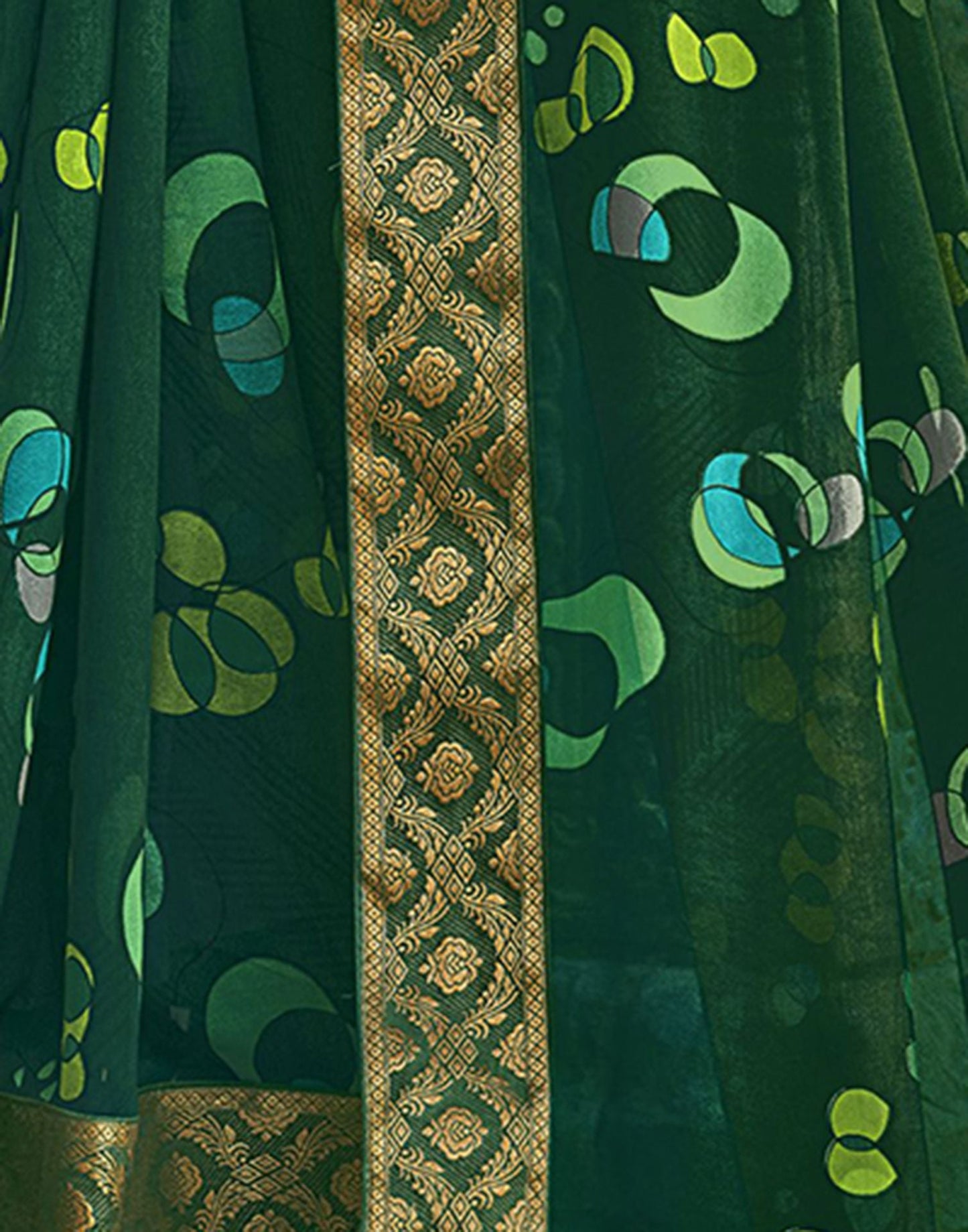 Green Printed Georgette Saree