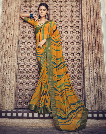 Turmeric Yellow Printed Georgette Saree