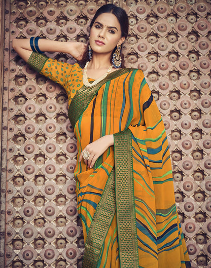 Turmeric Yellow Printed Georgette Saree