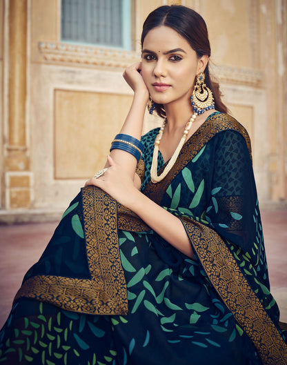 Navy Blue Printed Georgette Saree