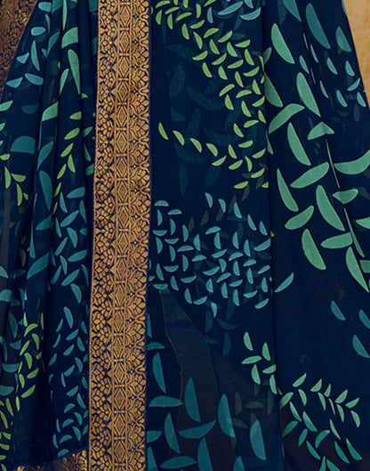 Navy Blue Printed Georgette Saree