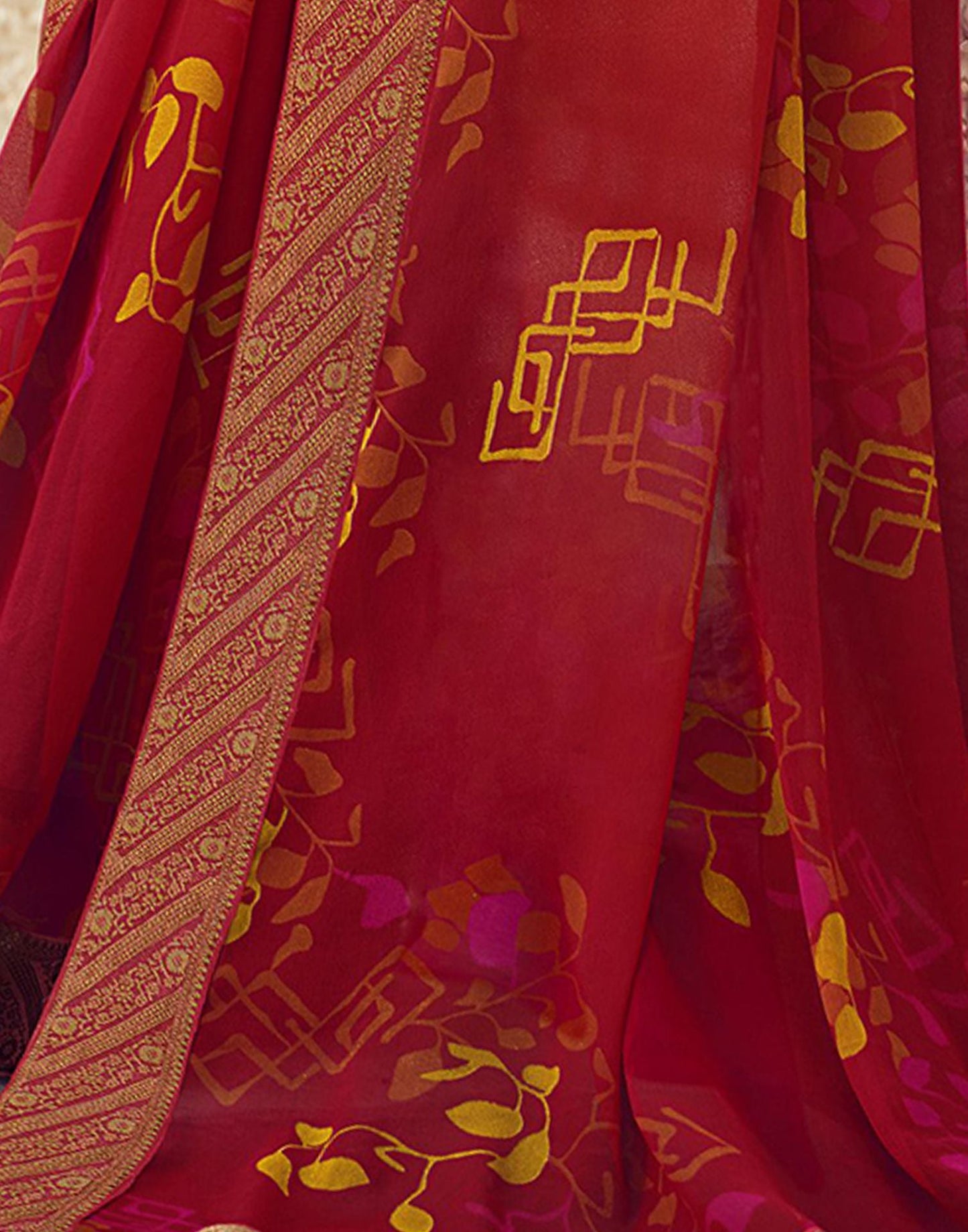 Red Printed Georgette Saree