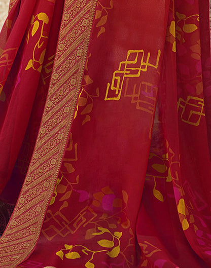 Red Printed Georgette Saree