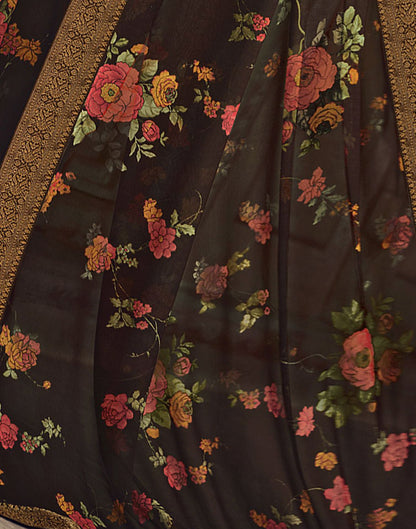 Brown Printed Georgette Saree