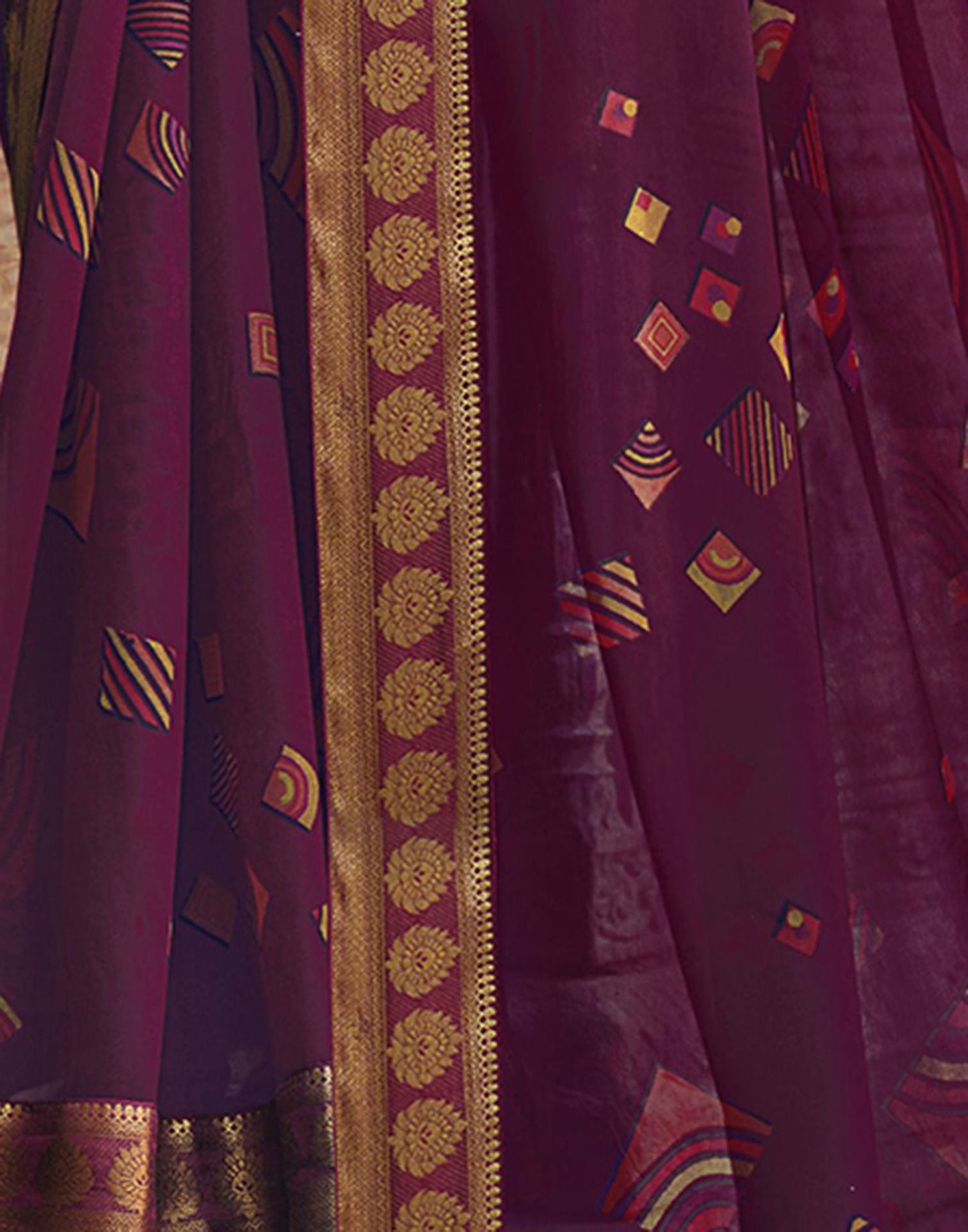 Purple Printed Georgette Saree