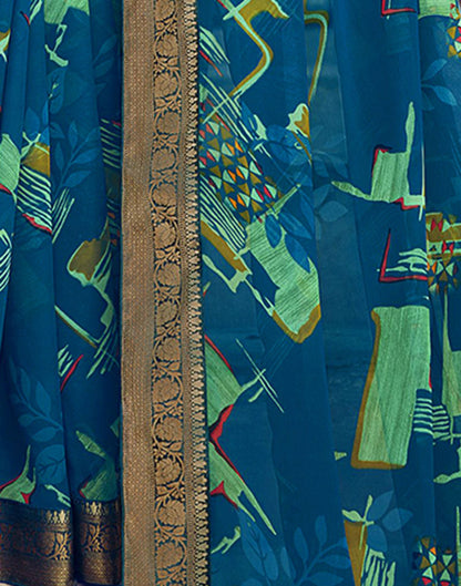 Blue Printed Georgette Saree