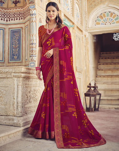 Dark Pink Printed Georgette Saree