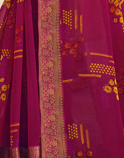 Dark Pink Printed Georgette Saree