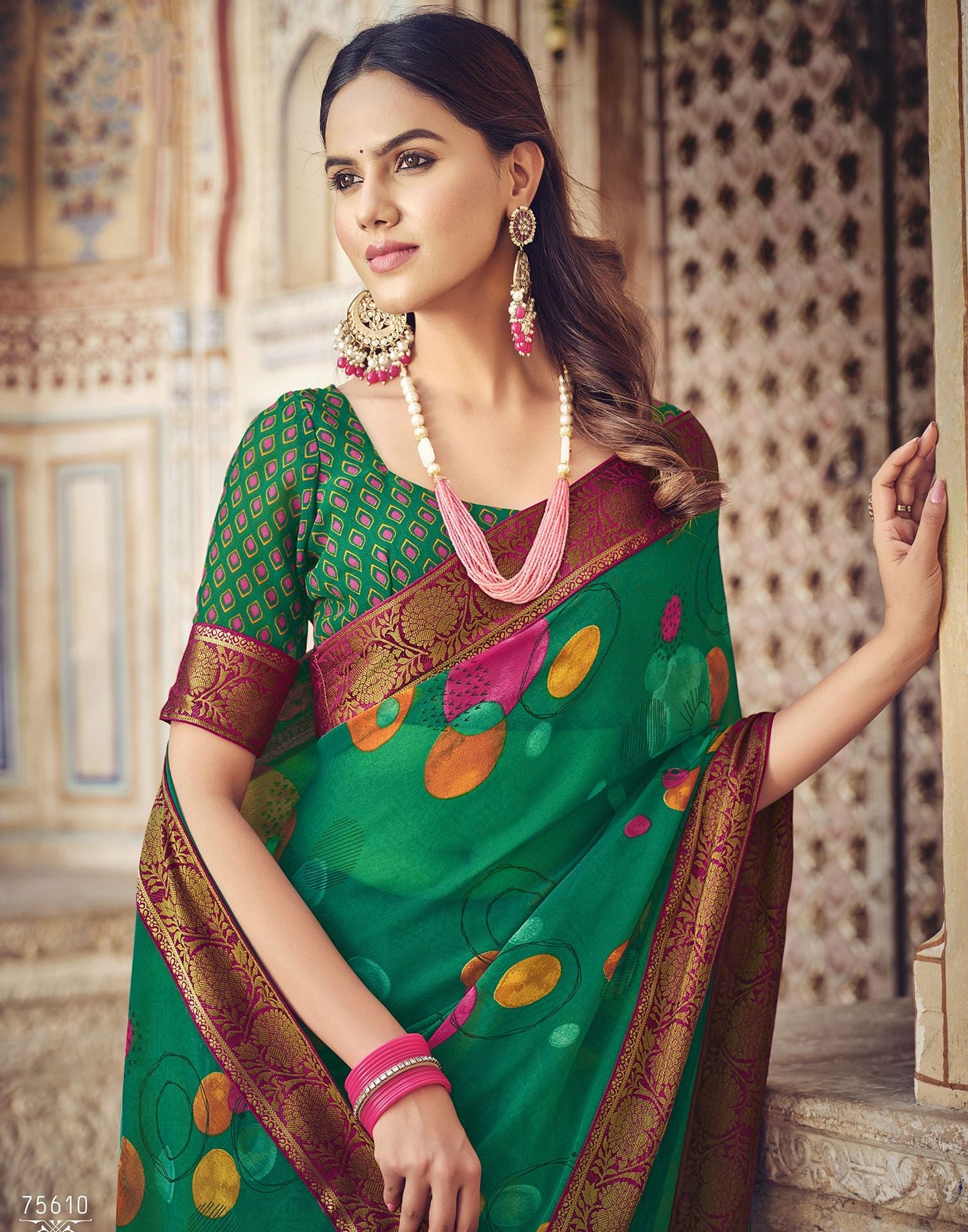 Rama Green Printed Georgette Saree