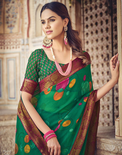 Rama Green Printed Georgette Saree
