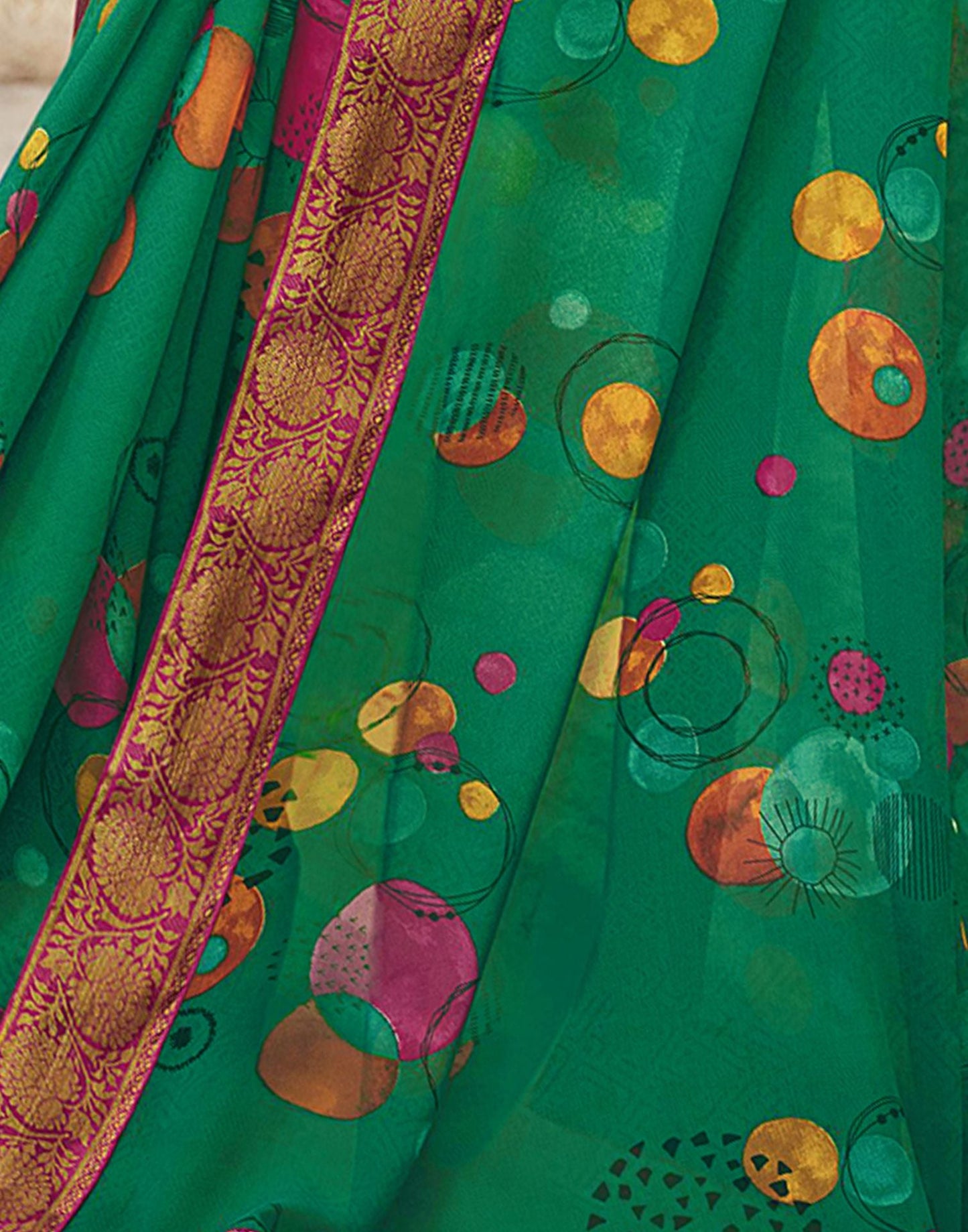 Rama Green Printed Georgette Saree