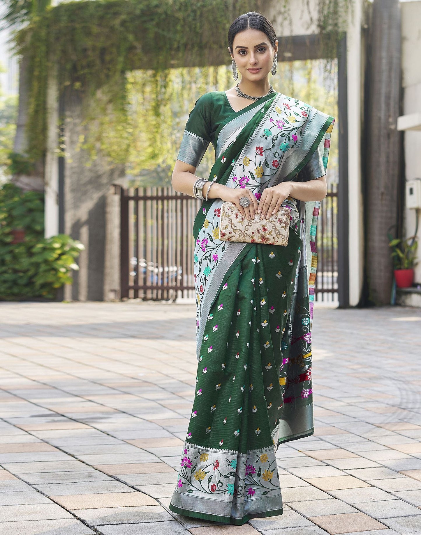 Silver Jacquard Silk Saree