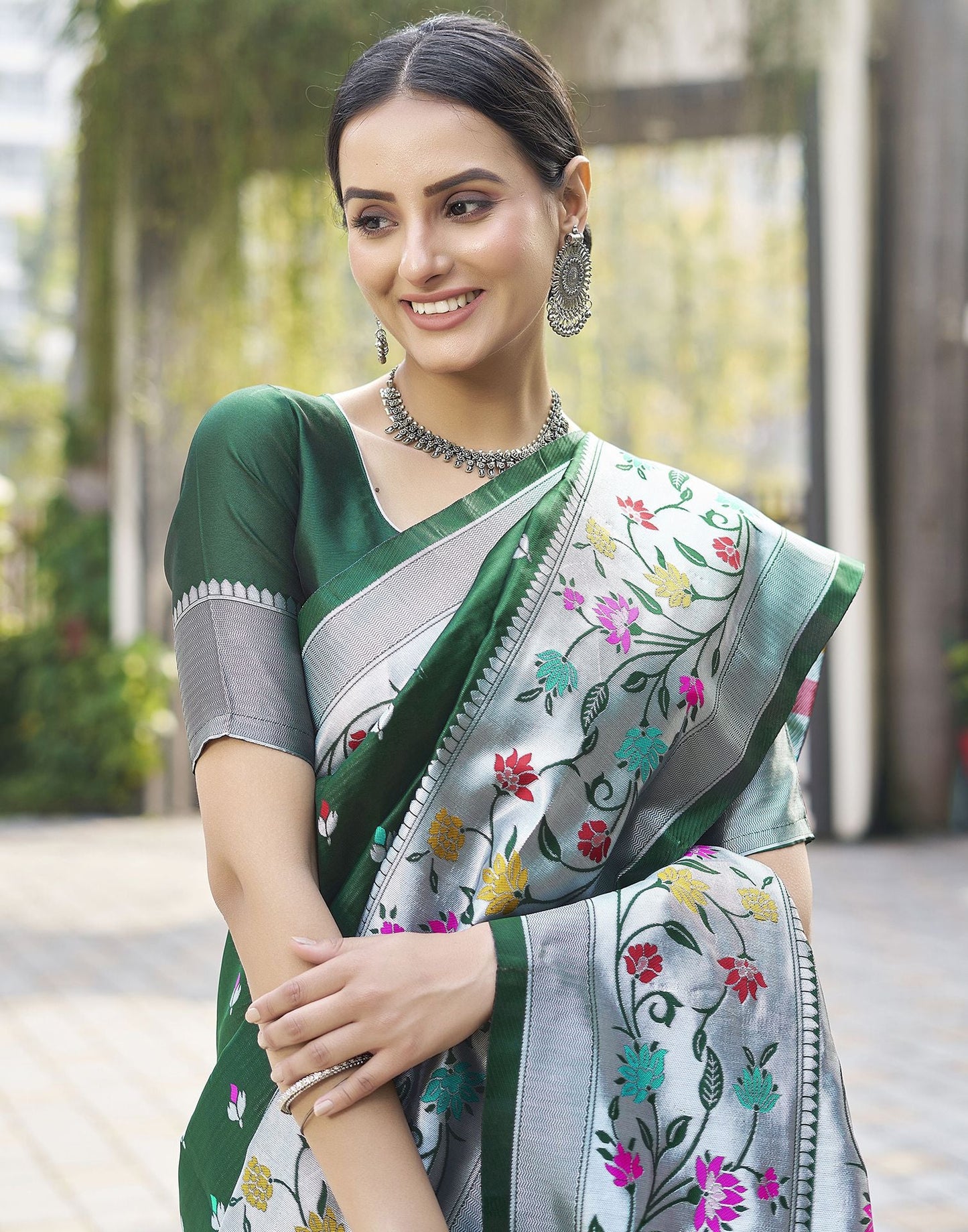 Silver Jacquard Silk Saree