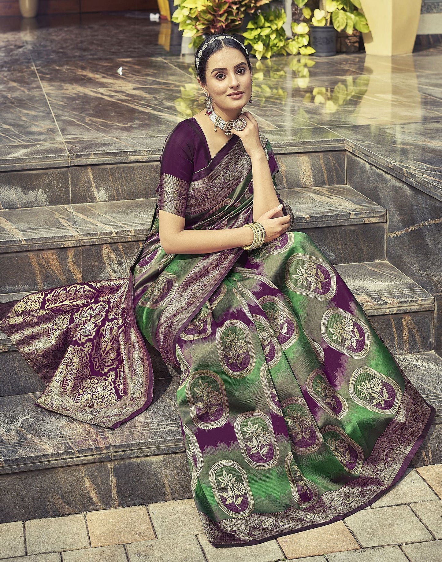 Dark Magenta Jacquard Silk Saree