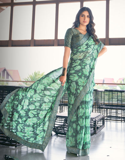 Mint Green Printed Georgette Saree
