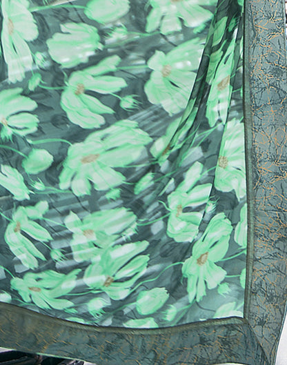 Mint Green Printed Georgette Saree