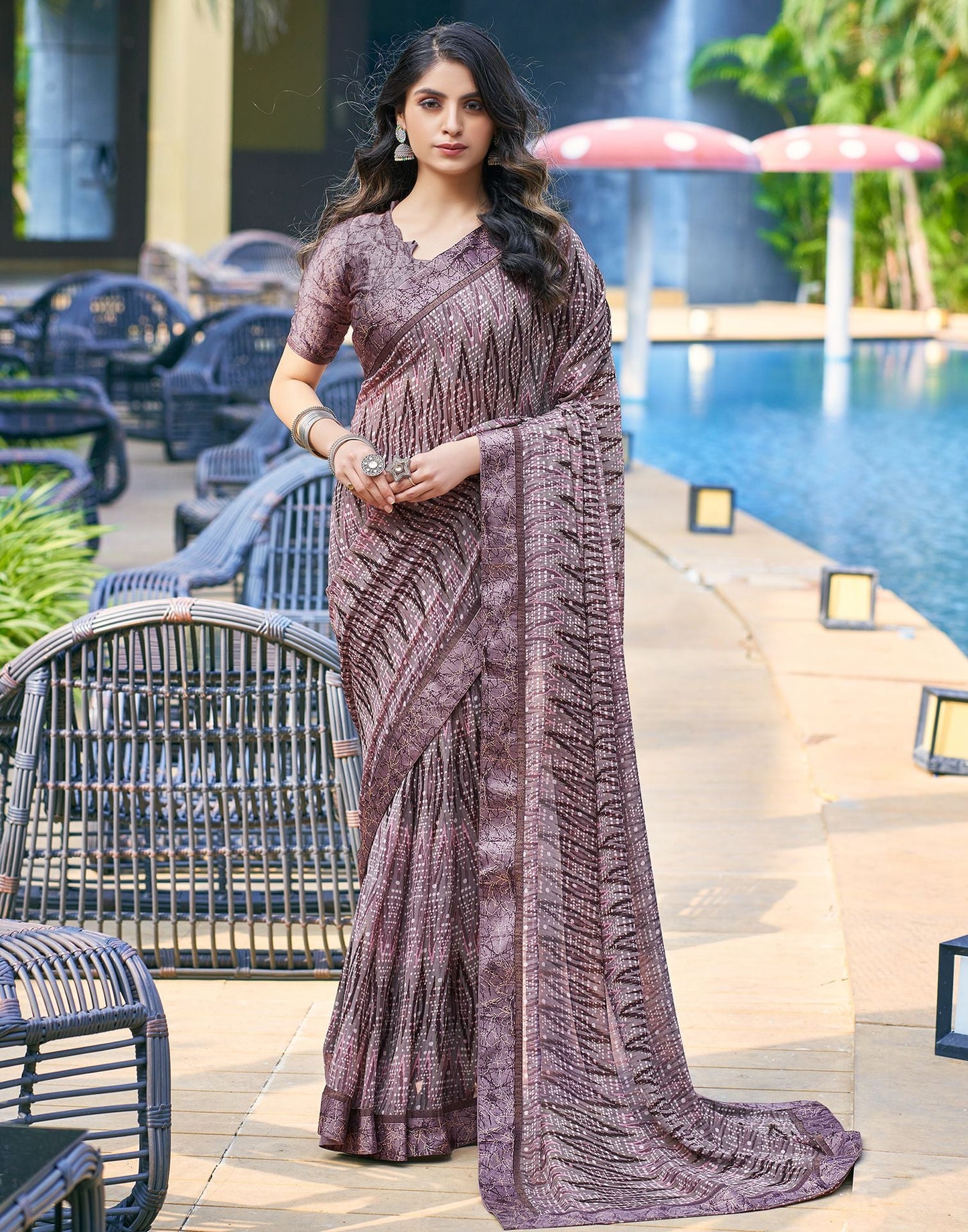 Dusty Mauve Printed Georgette Saree