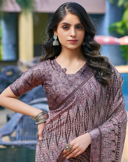 Dusty Mauve Printed Georgette Saree