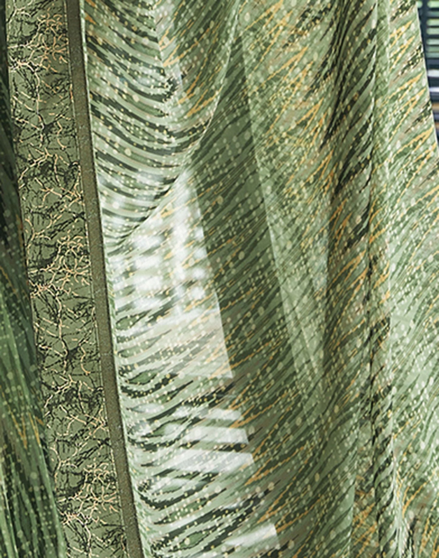 Olive Green Printed Georgette Saree